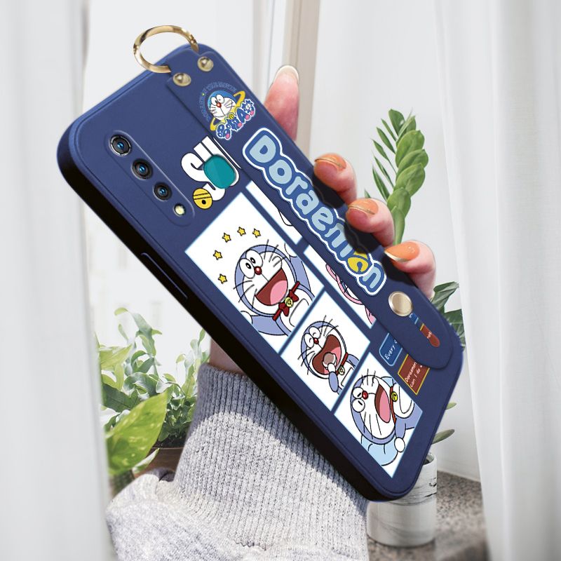 Jizetin for Vivo Z1 Pro Wrist Strap Case Creative Cartoon Doraemon's Daily Life Cover Ultra Thin Anti Fall Liquid Silicone Phone Case