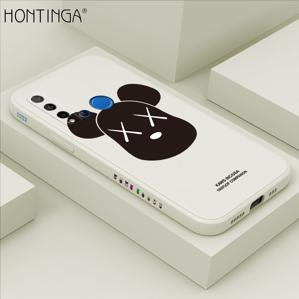 Hontinga for Huawei Nova 5i Case Side Design Violent Bear Head Back Cover Soft Square Edge Pattern Liquid Silicone Trend Phone Cases
