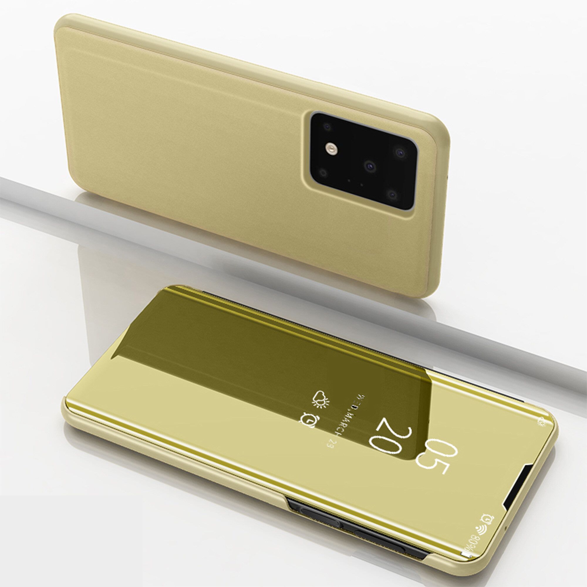 For Samsung Galaxy S20 Ultra Mirror Plating Hard PC -PU Leather Translucent Standing View Case Cover