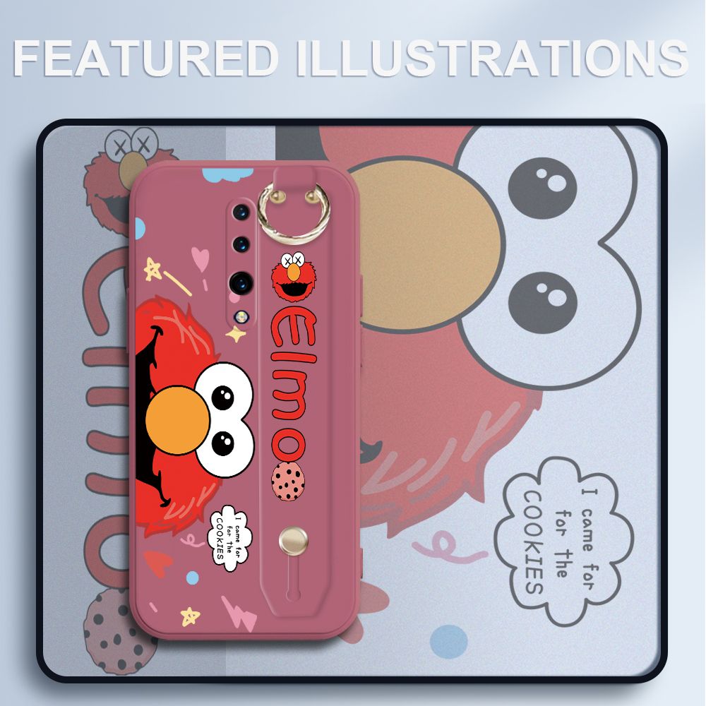UCUC for OnePlus 7 Pro Wrist Strap Case Creative Cartoon Red Haired Monster Cover Ultra Thin Anti Fall Liquid Silicone Phone Case