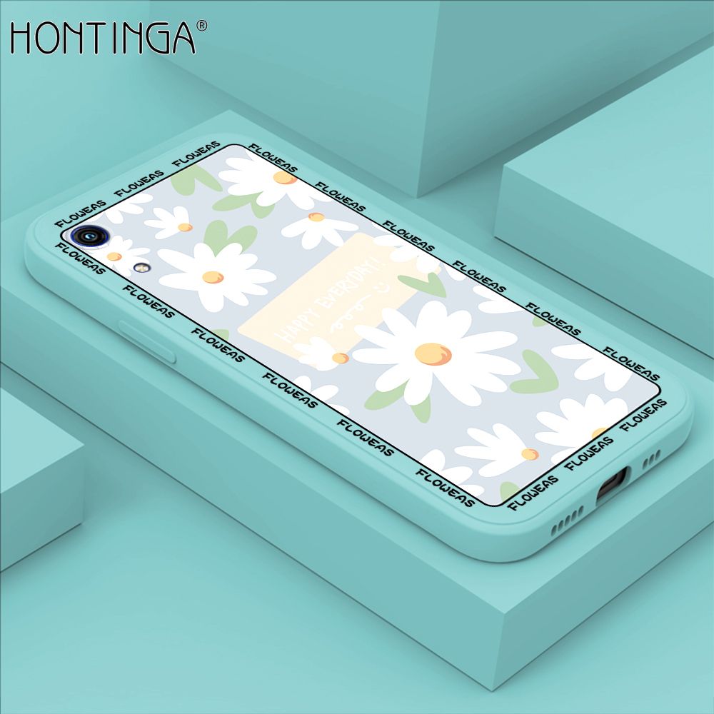 Hontinga for Huawei Y6 Pro 2019 Case Beautiful Daisy Flower Phone Case Phone Case Soft Square Edge Silicone Cases Full Lens Cover Shockproof Protection Cover