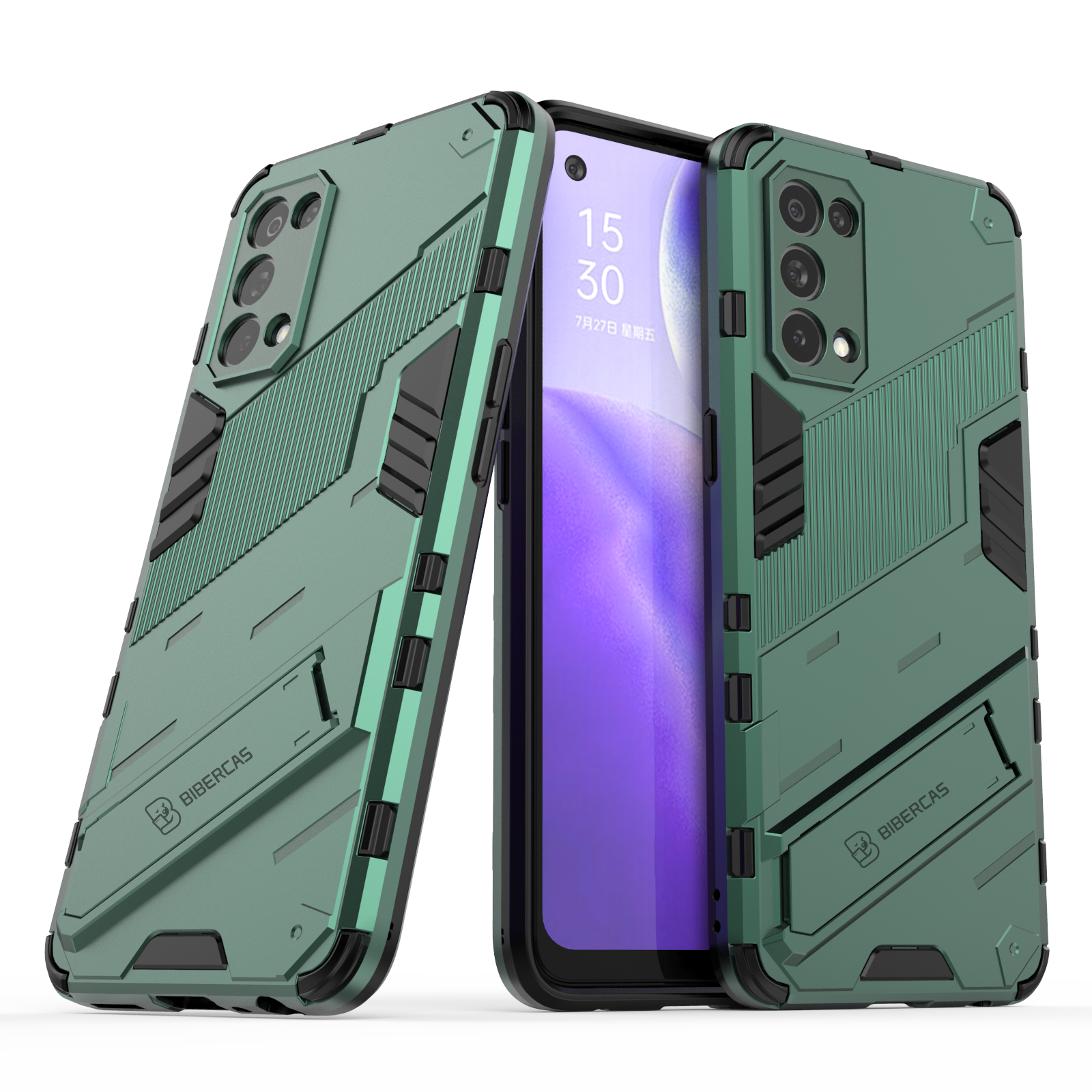 For OPPO Reno 5 5G Slim Hard PC TPU Bumper Hybrid Anti-fall Protective Cover with Stand Function