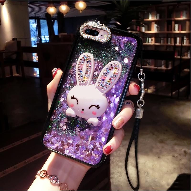 For Iphone 8 Plus Cute Glitter Diamond Rabbit Stand Case Bling Quicksand Cover