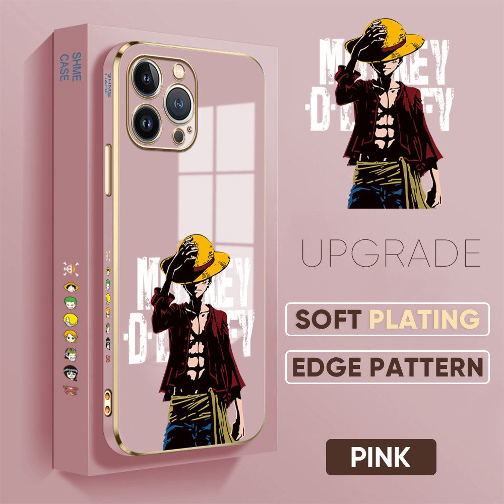 TA for iPhone 13 Pro Back Cover + Free Lanyard Handsome Luffy Luxury 6D Plating Case Side Pattern Soft Silicone Square Phone Cases