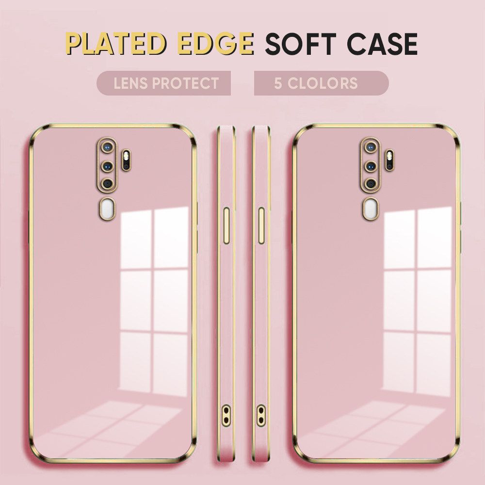 Luxury 6D Plating Case for OPPO A9 2020 Soft Silicone Square Frame Back Cover Shiny Bling Phone Cases