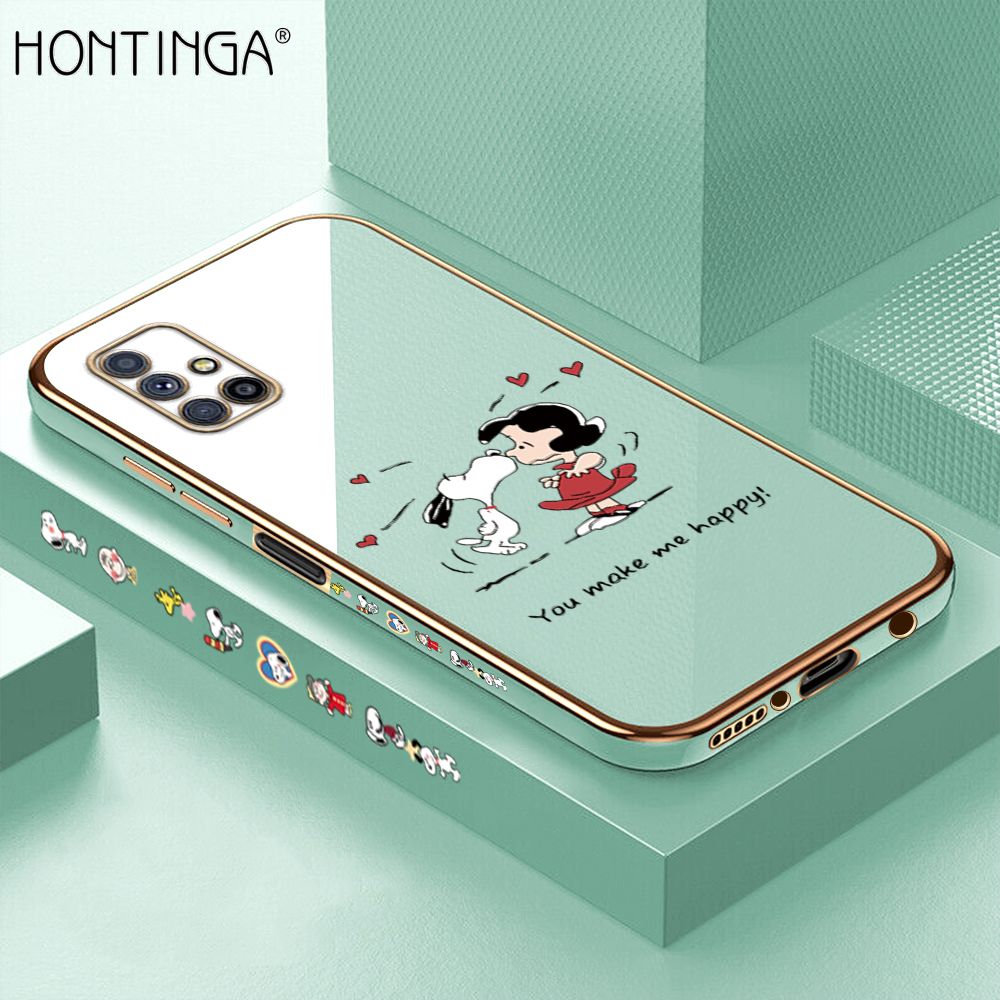Hontinga for Samsung M51 Back Cover + Free Lanyard Luxury 6D Plating Happy Puppy and Girl Side Pattern Case Soft Silicone Square Mobile Cover