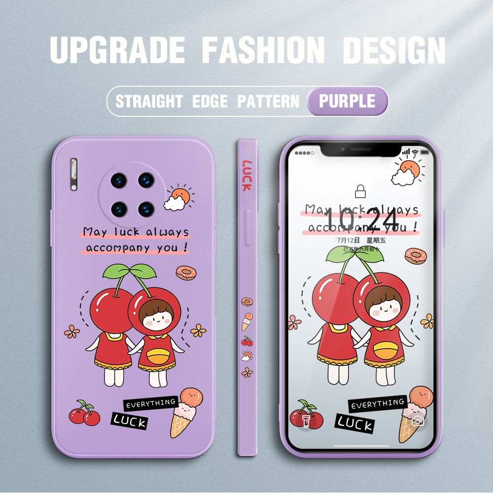 Jizetin for Huawei Mate 30 Pro Case Fashion Cherry Girl Design Side Design Phone Case Square Edge Pattern Liquid Silicone Cases Full Cover Camera Shockproof Protective Case
