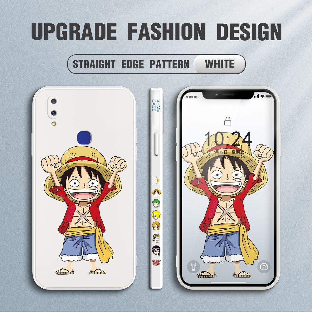 Jizetin for Vivo V11i Case Anime One-Piece Monkey D. Luffy Anime Side Design Phone Case Square Edge Pattern Liquid Silicone Cases Full Cover Camera Shockproof Protective Case