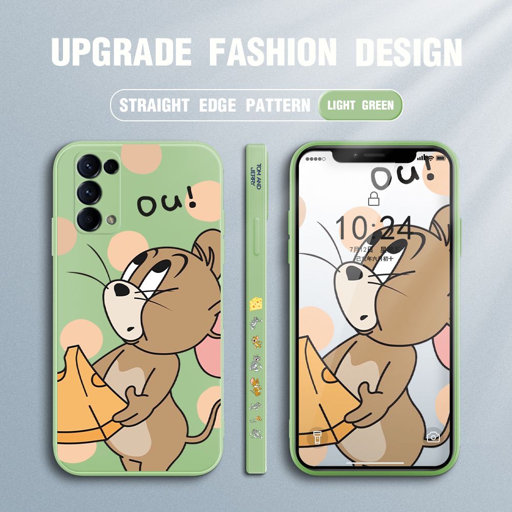 Jizetin for OPPO Reno5 5G Case Tom and Jerry Design Side Design Phone Case Square Edge Pattern Liquid Silicone Cases Full Cover Camera Shockproof Protective Case