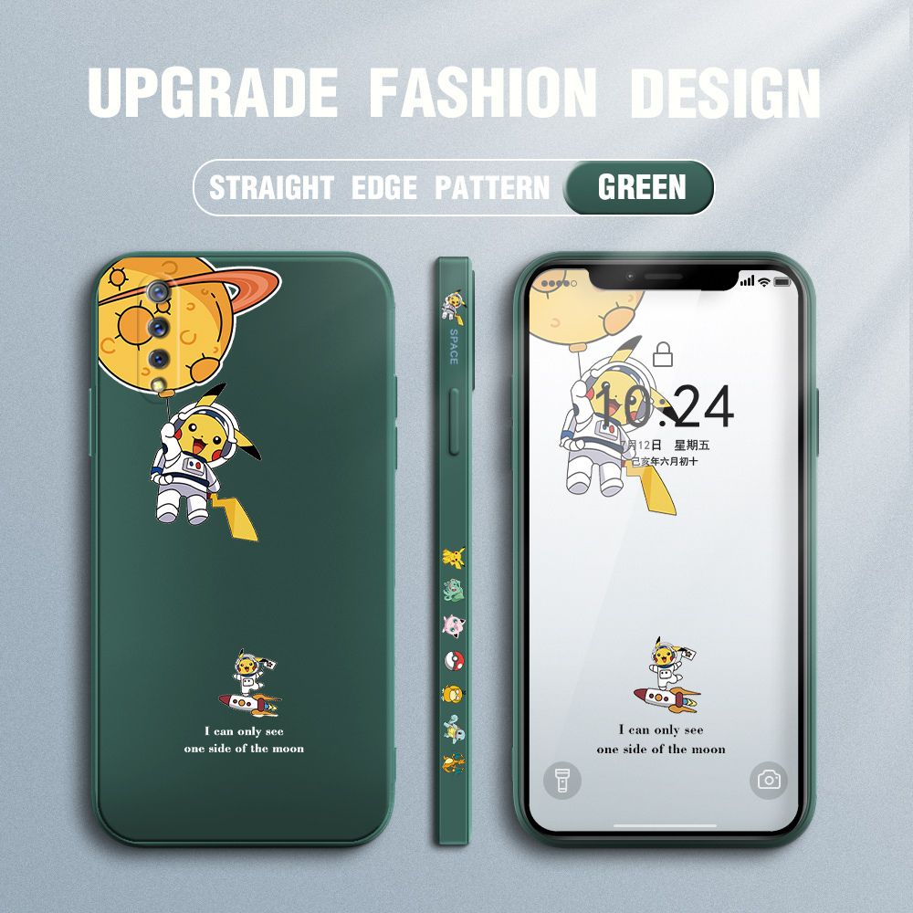 Jizetin for Vivo S1 Case Side Design Phone Cover Cute Astronaut Pikachu Cover Square Edge Pattern Liquid Silicone Trend Case