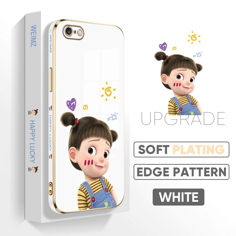 TA for iPhone 6 Plus 6s Plus Back Cover + Free Lanyard Naughty Girl Luxury 6D Plating Case Side Pattern Soft Silicone Square Phone Cases