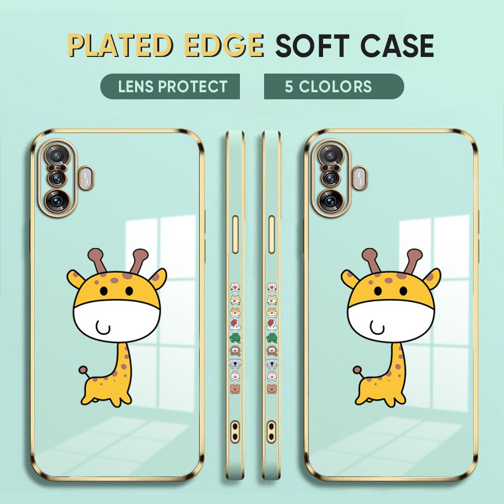 Luxury 6D Plating Case for Xiaomi Poco M3 Pro 5G Phone Cases Cartoon Cute Giraffe Side Print Soft Silicone Square Back Cover