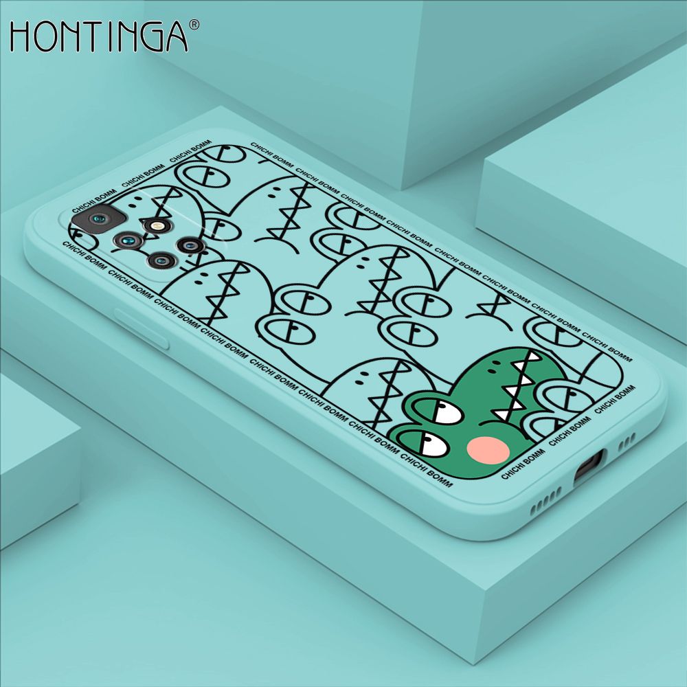 Hontinga for Xiaomi Redmi 10 Case Cartoon Crocodile Alligator Phone Case Phone Case Soft Square Edge Silicone Cases Full Lens Cover Shockproof Protection Cover