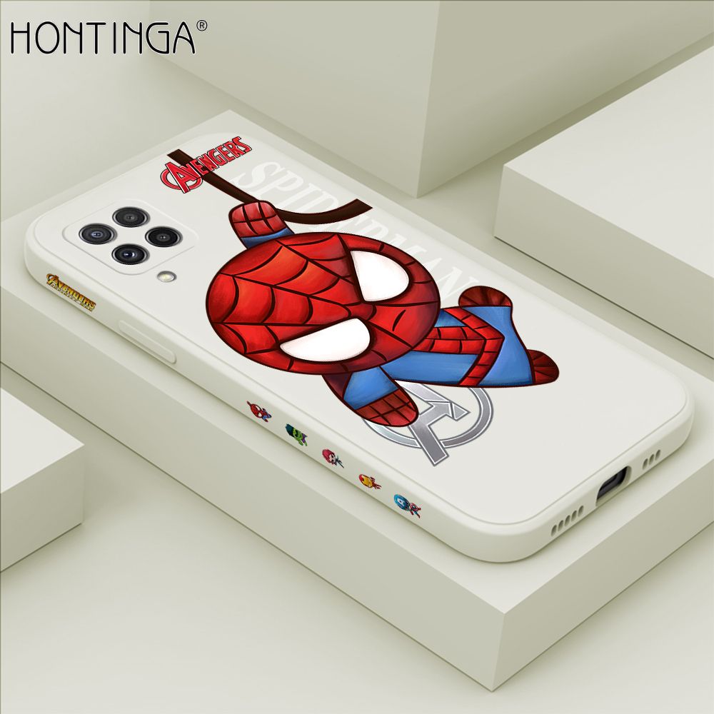 Hontinga for Samsung Galaxy A22 4G M22 Case Side Design Cartoon Little Spider Back Cover Soft Square Edge Pattern Liquid Silicone Trend Phone Cases