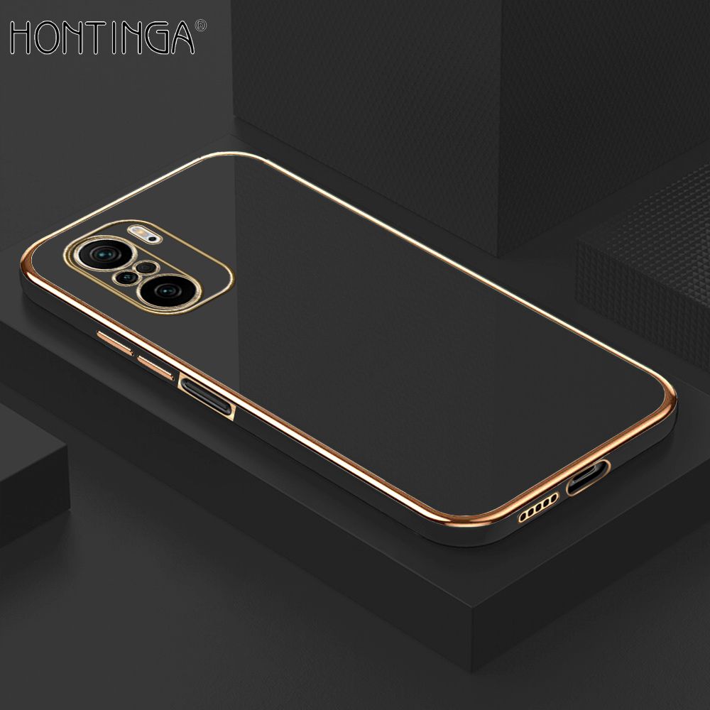 Hontinga for Xiaomi Poco F3 Back Cover + Free Lanyard Luxury 6D Plating Frame Shiny Bling Case Soft Silicone Square Phone Cases
