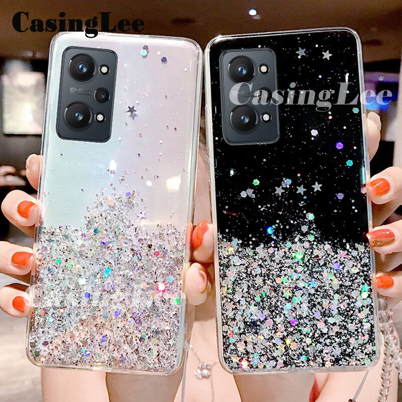 Casinglee For Realme GT NEO 2 case Full Stars Moon Glitter Bling Sequins Cases Soft Back cover for Realme GT NEO2 Phone cases Starry Sky Transparent For girls and Boys