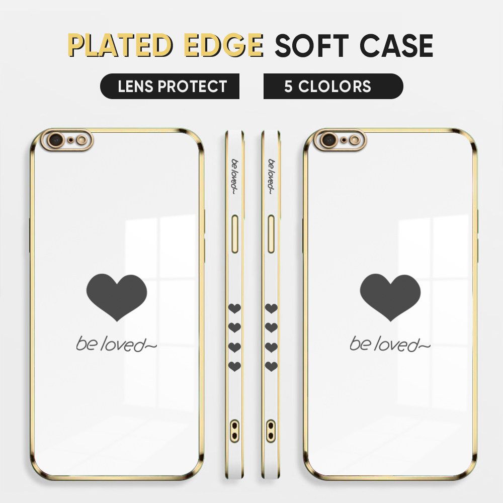 Luxury 6D Plating Case for iPhone 6S Plus Phone Cases Lover Heart Side Print Soft Silicone Square Back Cover