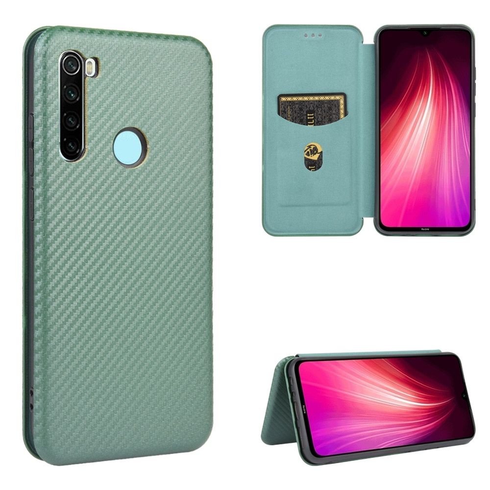 (Ready Stock)For Xiaomi Redmi Note 8T Carbon Fiber Texture Magnetic Horizontal Flip TPU + PC + PU Leather Case with Card Slot(Brown)