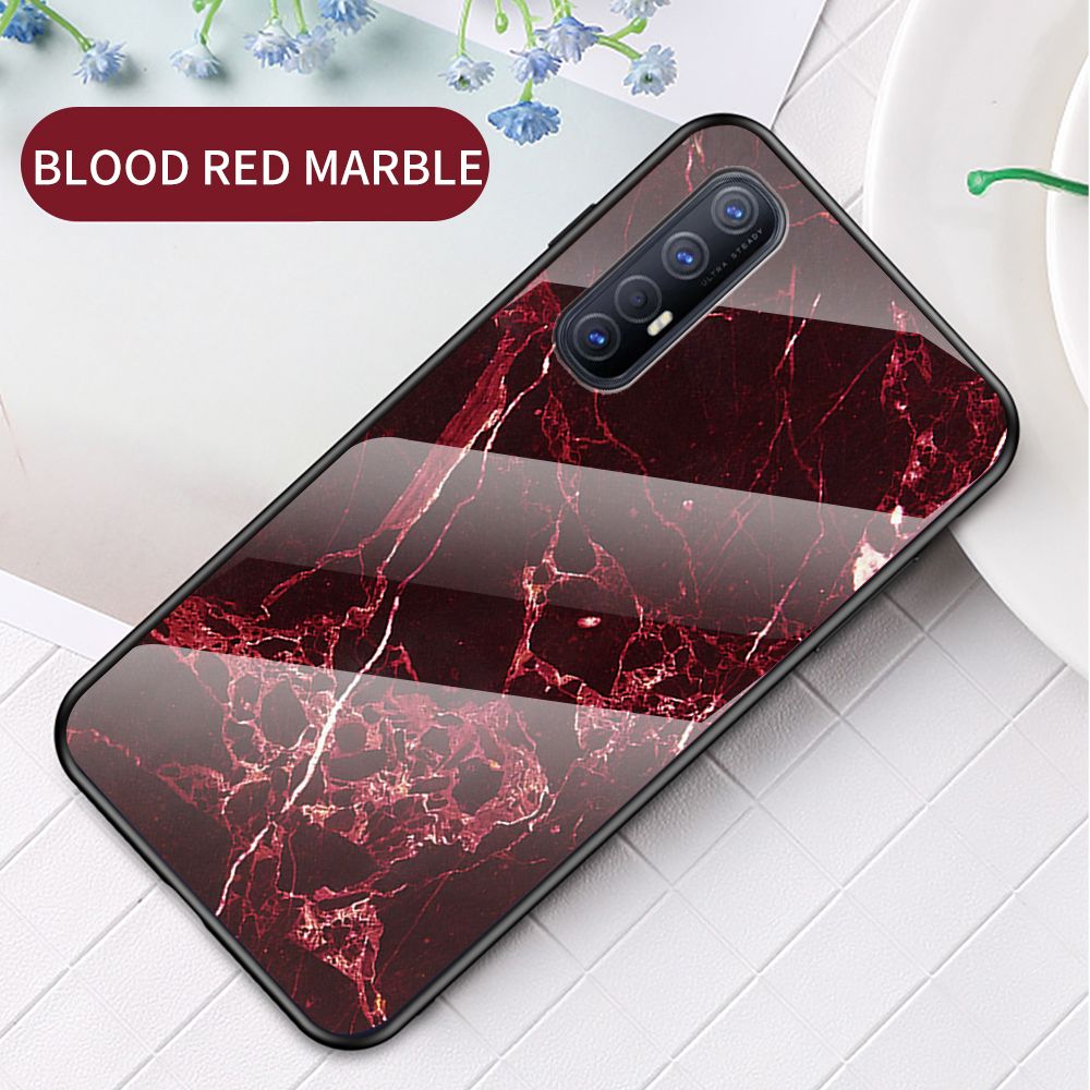 Case for OPPO Reno3 Pro Tempered Glass Protective Layer on the Back and TPU Bumper Anti+shock Shock Absorption Protective Cover