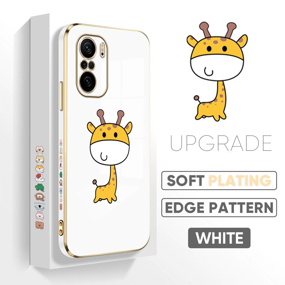 TA for Xiaomi Poco F3 / Redmi K40 / Redmi K40 Pro Back Cover + Free Lanyard Mini Giraffe Luxury 6D Plating Case Side Pattern Soft Silicone Square Phone Cases