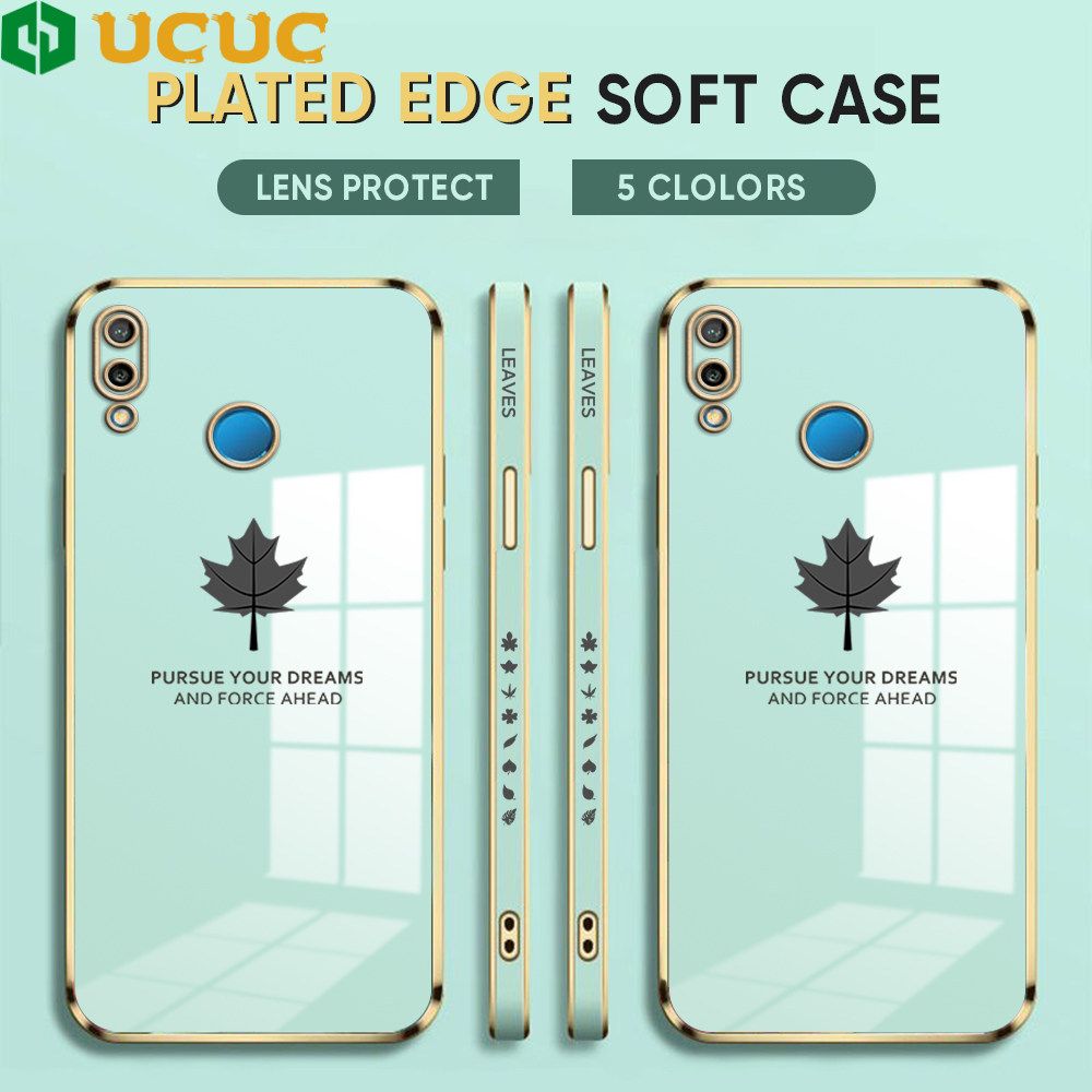 UCUC for Huawei Nova 3i P Smart Plus Back Cover + Free Lanyard Maple Leaf Luxury 6D Plating Case Side Pattern Soft Silicone Square Phone Cases
