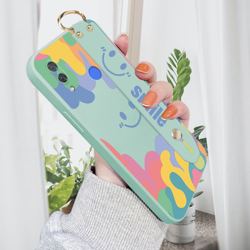 Jizetin for Huawei Nova 3 Wrist Strap Case Soft Candy Color Splash Ink Cover Ultra Thin Anti Fall Liquid Silicone Phone Case