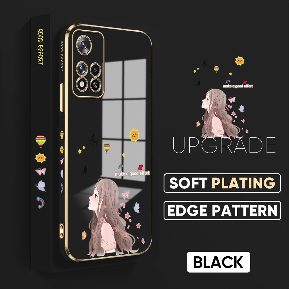 TA for Redmi Note 11 5G / Xiaomi Poco M4 Pro 5G Back Cover + Free Lanyard Charming Girl Luxury 6D Plating Case Side Pattern Soft Silicone Square Phone Cases