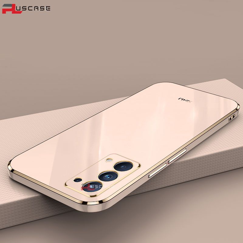 PlusCase for OPPO Reno5 6D Plating Soft Case Lens Protector Square Frame Silicone Glossy Shockproof Phone Back Cover