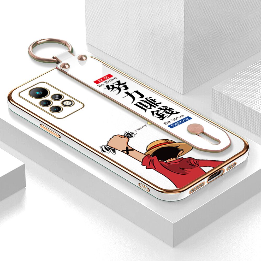 TA for Infinix Note 11 Pro / Note 11S Wrist Strap Back Cover Struggle Luffy Fashion Luxury 6D Plating Soft Casing Silicone Square Frame Phone Case