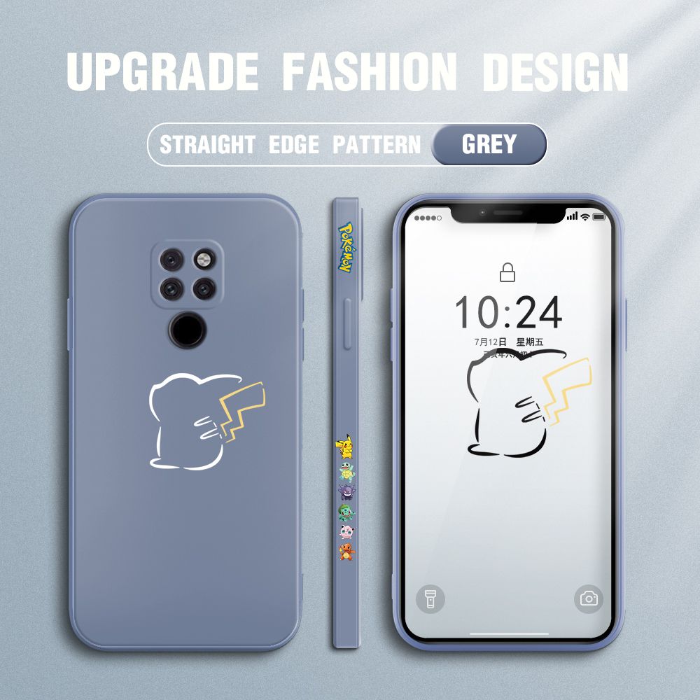 Jizetin for Huawei Mate 20 Case New Pikachu Pokémon Design Side Design Phone Case Square Edge Pattern Liquid Silicone Cases Full Cover Camera Soft Protection Case