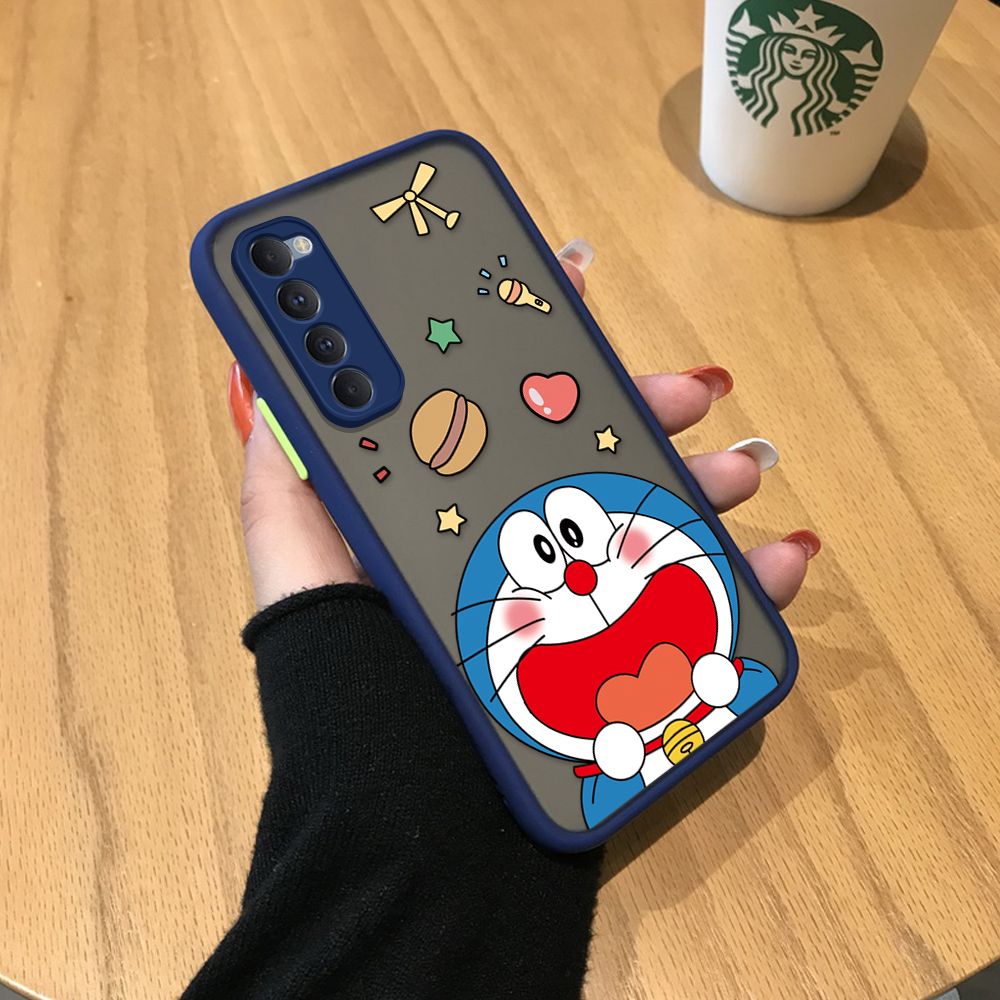 UCUC for OPPO Reno4 Pro Back Cover Laugh Doraemon Frosted Transparent Hard Phone Case Thin Shockproof Full Cover Camera Protect Case