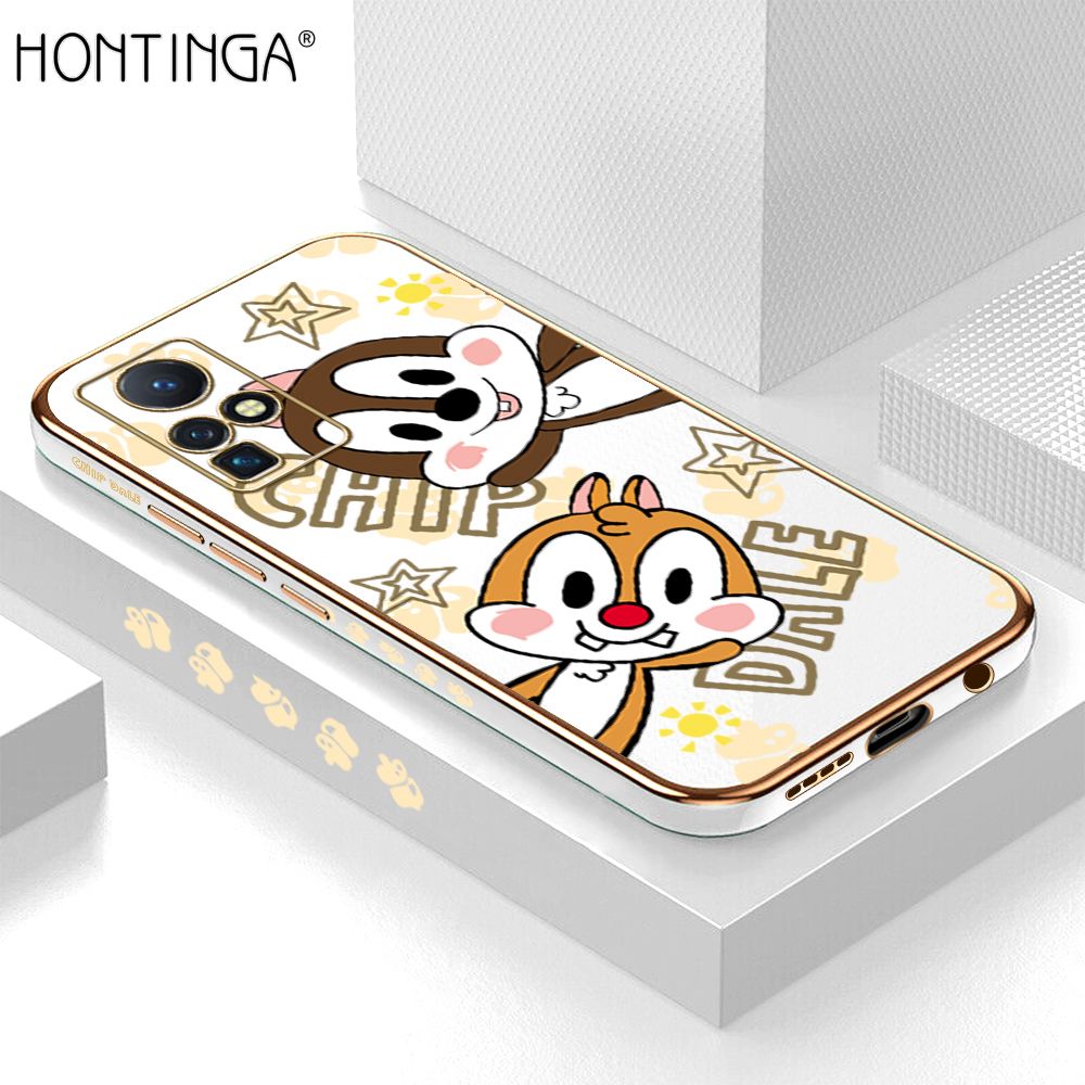 Hontinga for Infinix Zero X/Zero X Pro Back Cover + Free Lanyard Luxury 6D Plating Cute Cartoon Rat Side Pattern Case Soft Silicone Square Phone Cases