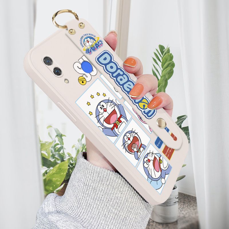 Jizetin for Huawei Nova 3i Wrist Strap Case Creative Cartoon Doraemon's Daily Life Cover Ultra Thin Anti Fall Liquid Silicone Phone Case