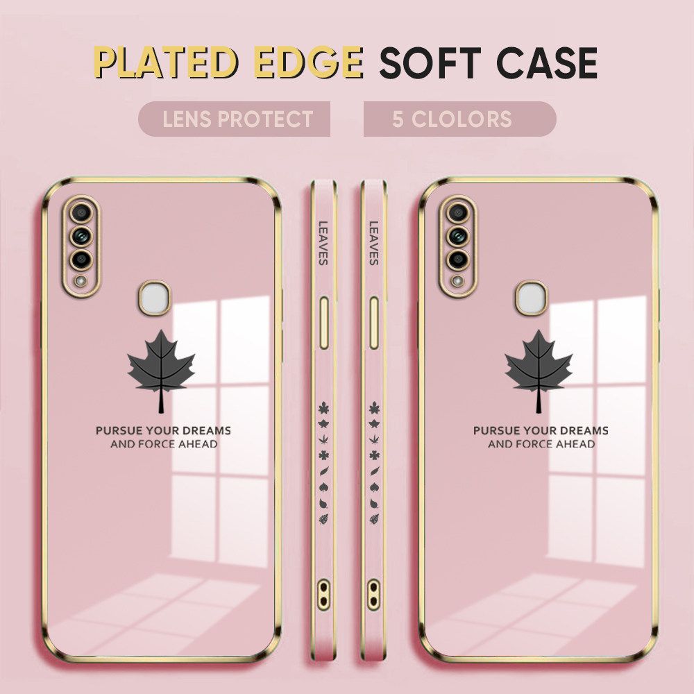 Luxury 6D Plating Case for OPPO A31 2020 Phone Cases Maple Leaf Side Print Soft Silicone Square Back Cover