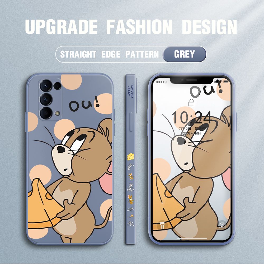Jizetin for OPPO Reno 5 Pro 5G Case Tom and Jerry Design Side Design Phone Case Square Edge Pattern Liquid Silicone Cases Full Cover Camera Shockproof Protective Case