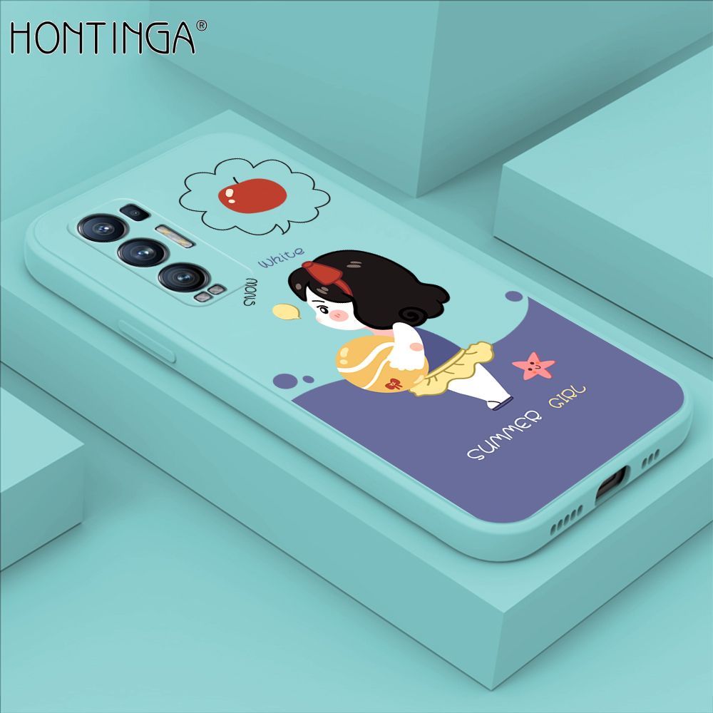 Hontinga for OPPO Reno 5 Pro Plus 5G Case Cute Cartoon Girl Phone Case Phone Case Soft Square Edge Silicone Cases Full Lens Cover Shockproof Protection Cover