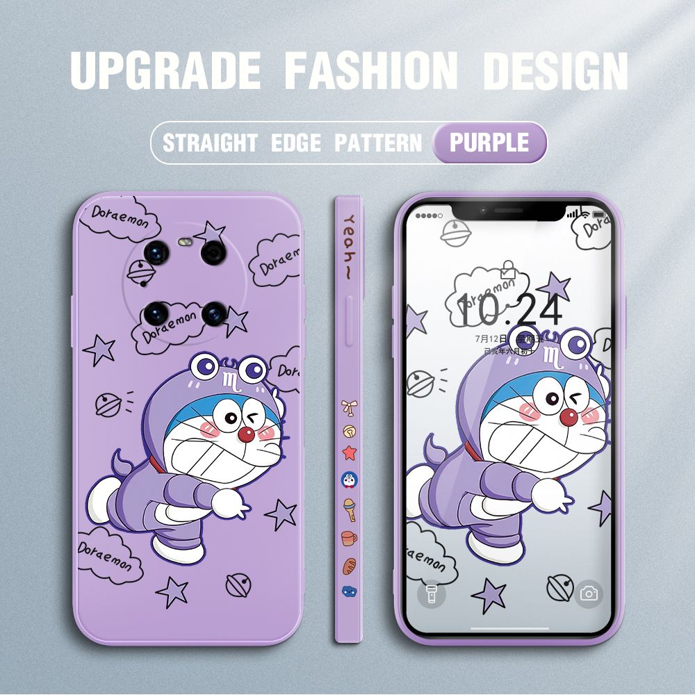 Jizetin for Huawei Mate 40 Pro Case Cute Cartoon Purple Doraemon Anime Side Design Phone Case Ultra Soft Edge Pattern Liquid Silicone Phone Cases