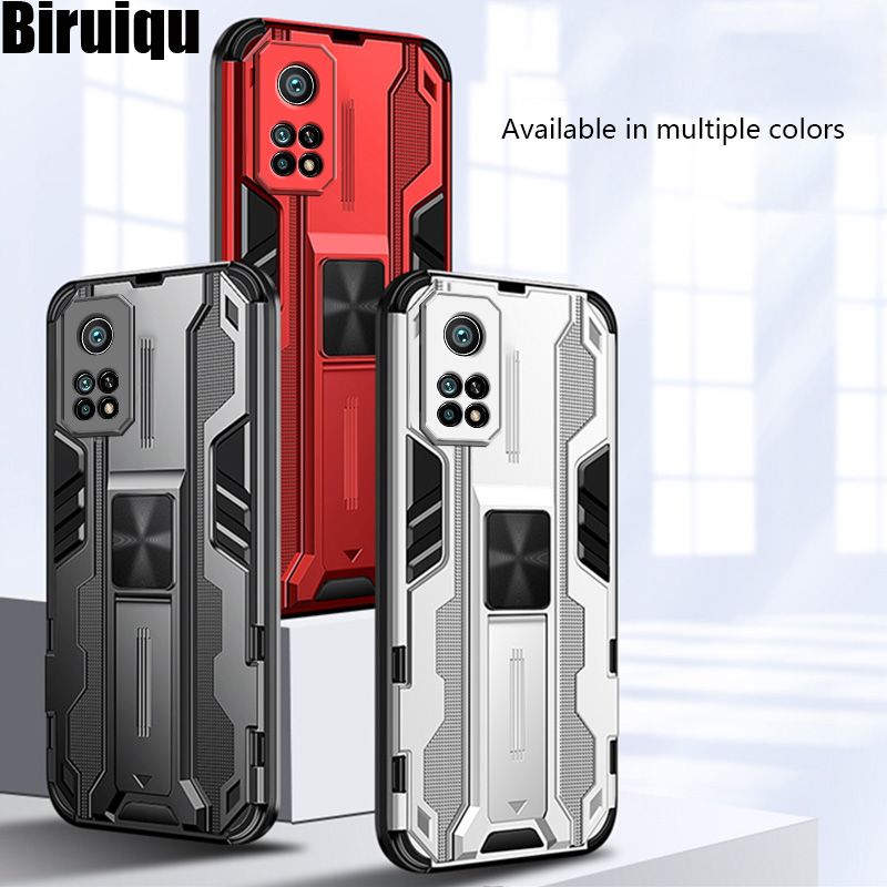 Biruiqu For Xiaomi Mi 10T 10T Pro Shockproof Hard Multi Style Stand Holder Case Cover