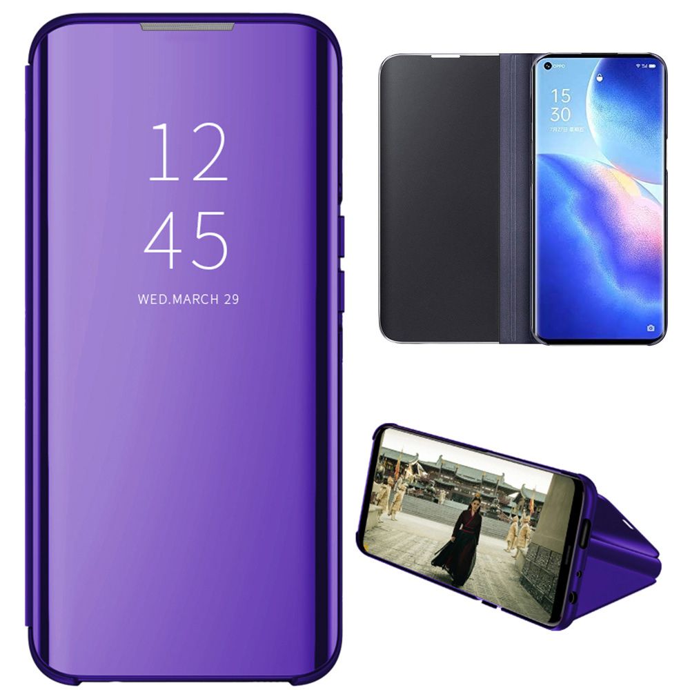 For OPPO Reno 5 Pro 5G Mirror Plating Hard PC -PU Leather Semi-transparent Standing View Case Cover Mirror Plating Hard PC -PU Leather Semi-transparent Standing View Case Cover