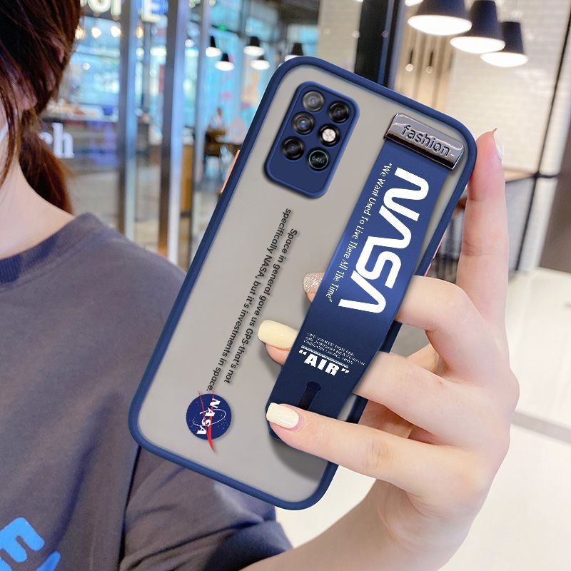 UCUC for Infinix Note 8 Wrist Strap Case Popular NASA Wristband Printing Cover Shockproof Frosted Phone Case