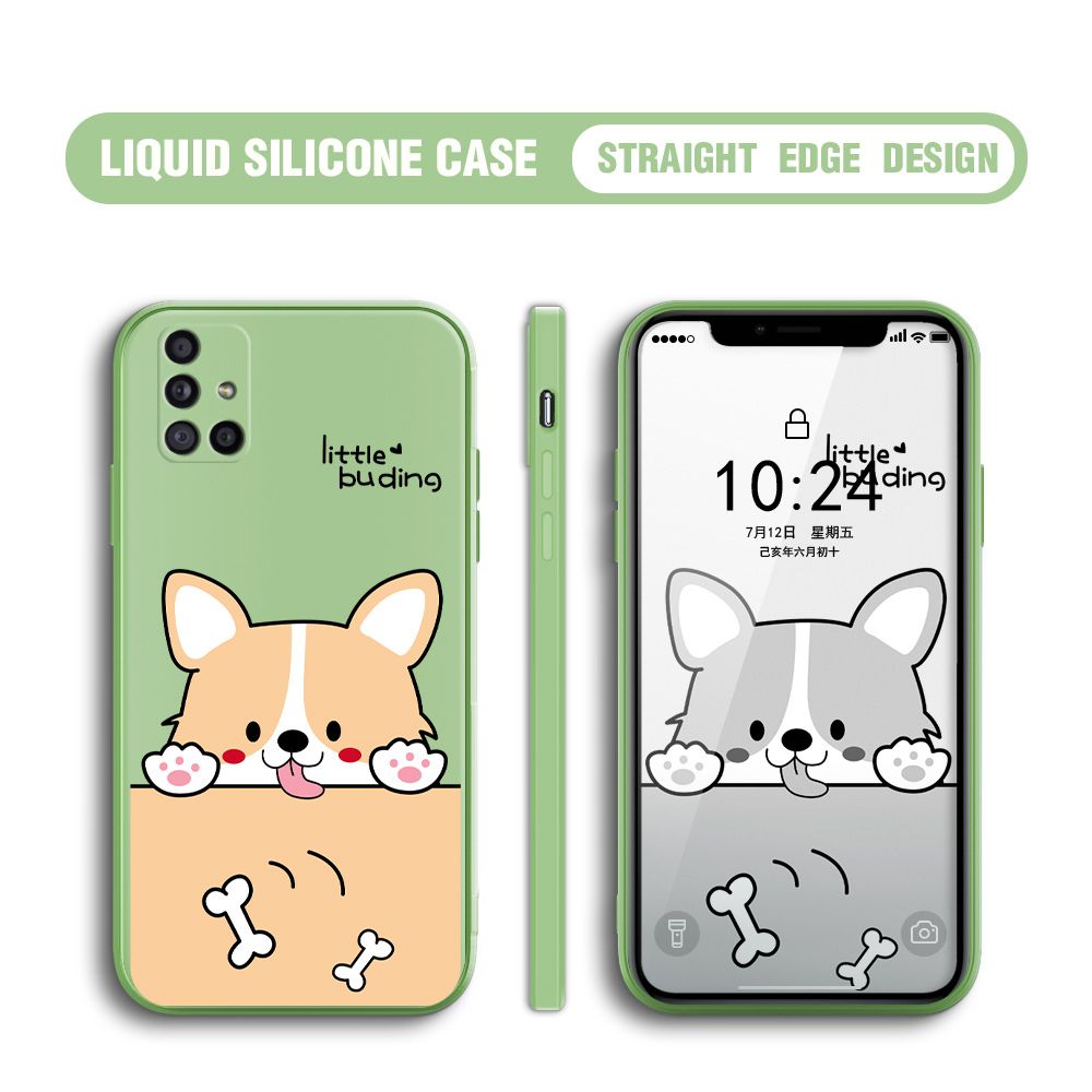 BILI for Samsung Galaxy M51 Back Cover Corgi and Bones Multicolor Liquid Silicone Phone Case Soft Square Lens Protection Phone Cases