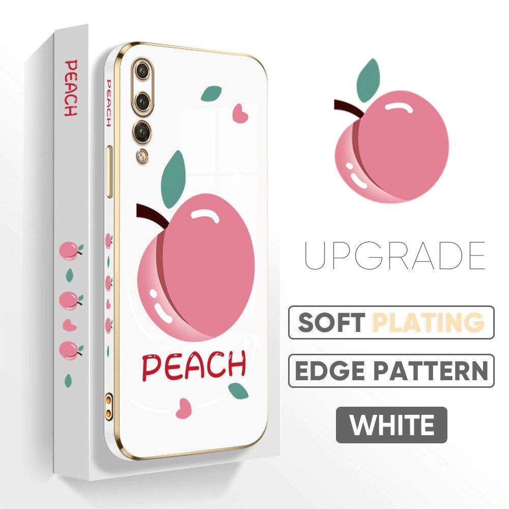 TA for Huawei P20 Pro Back Cover Shiny Peach Luxury 6D Plating Case Side Pattern Soft Silicone Square Phone Case