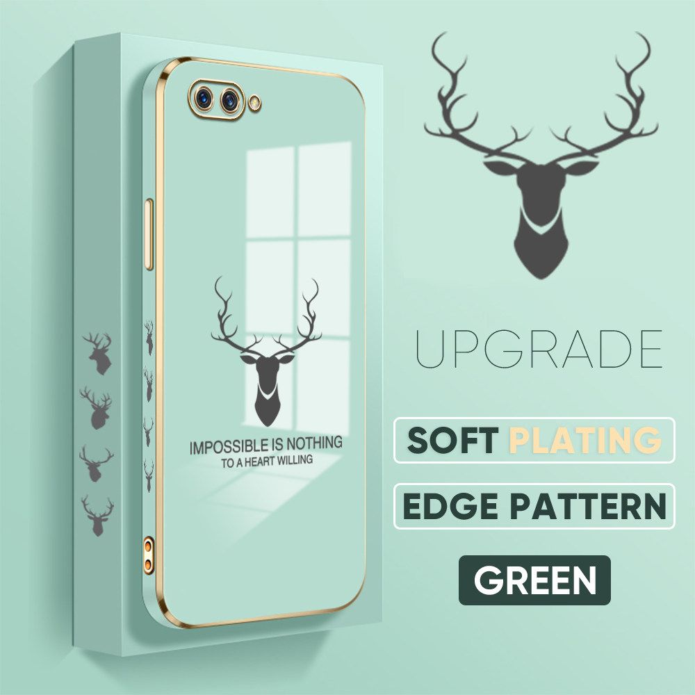 TA for OPPO A12E / A3S / Realme C1 Back Cover + Free Lanyard Simple Antlers Luxury 6D Plating Case Side Pattern Soft Silicone Square Phone Cases
