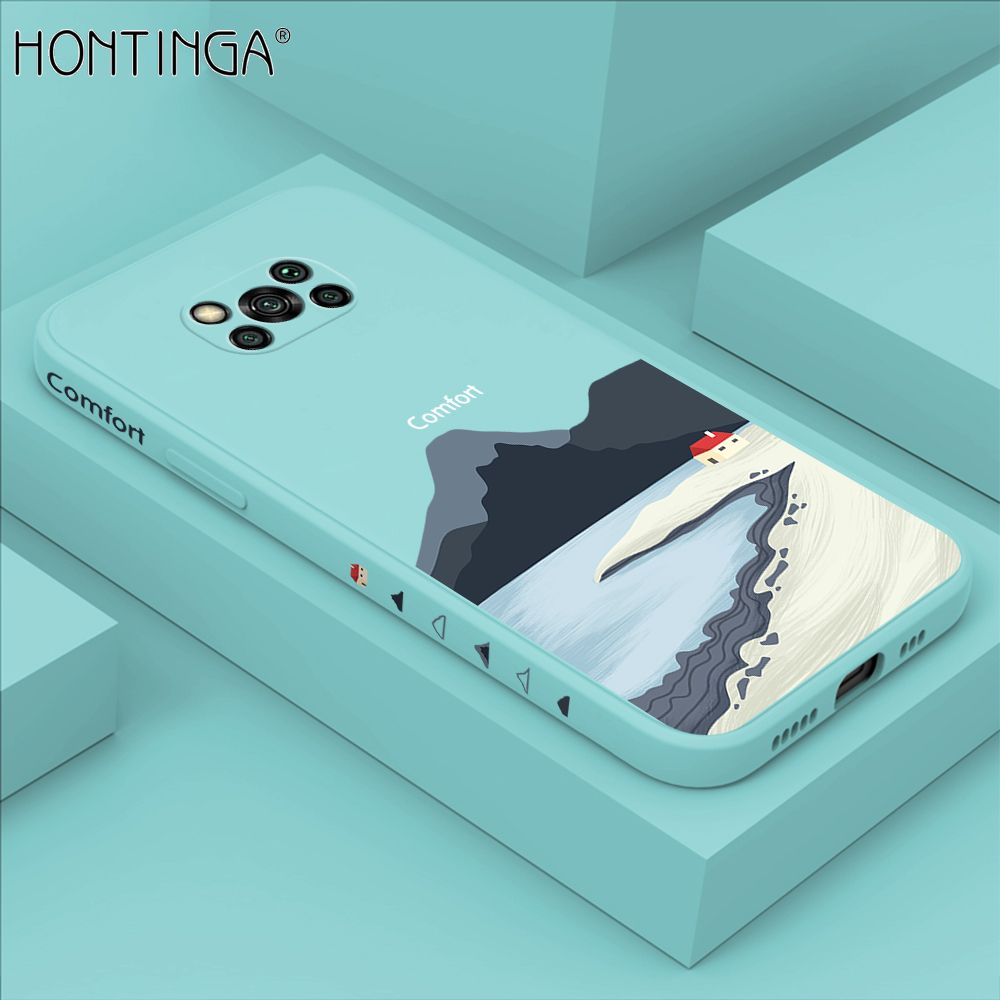 Hontinga for Xiaomi Poco X3 Pro / X3 NFC Case Side Design New Mount Back Cover Soft Square Edge Pattern Liquid Silicone Trend Phone Cases
