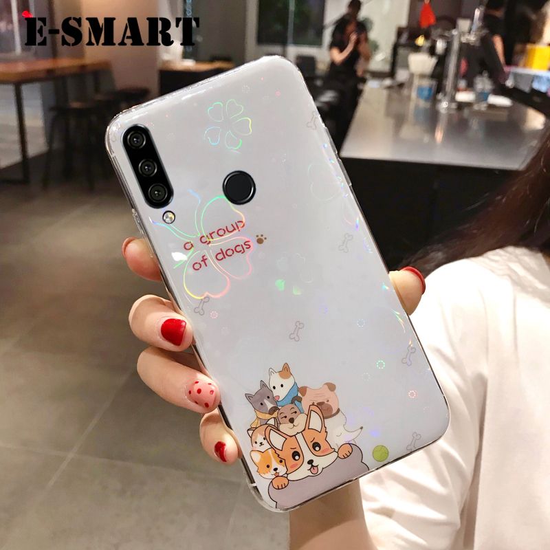 Phone Case HuaWei Y6P Back Cover Cute Cartoon Bear Cases Soft Silicone Colorful Cherry Blossoms for HuaWei Y6P Case