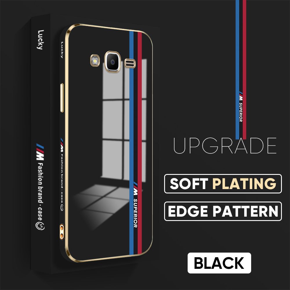 Jizetin (Free Lanyard) Samsung Galaxy J2 Prime Back Cover Car Track Luxury 6D Plating Case Side Pattern Soft Silicone Square Phone Cases