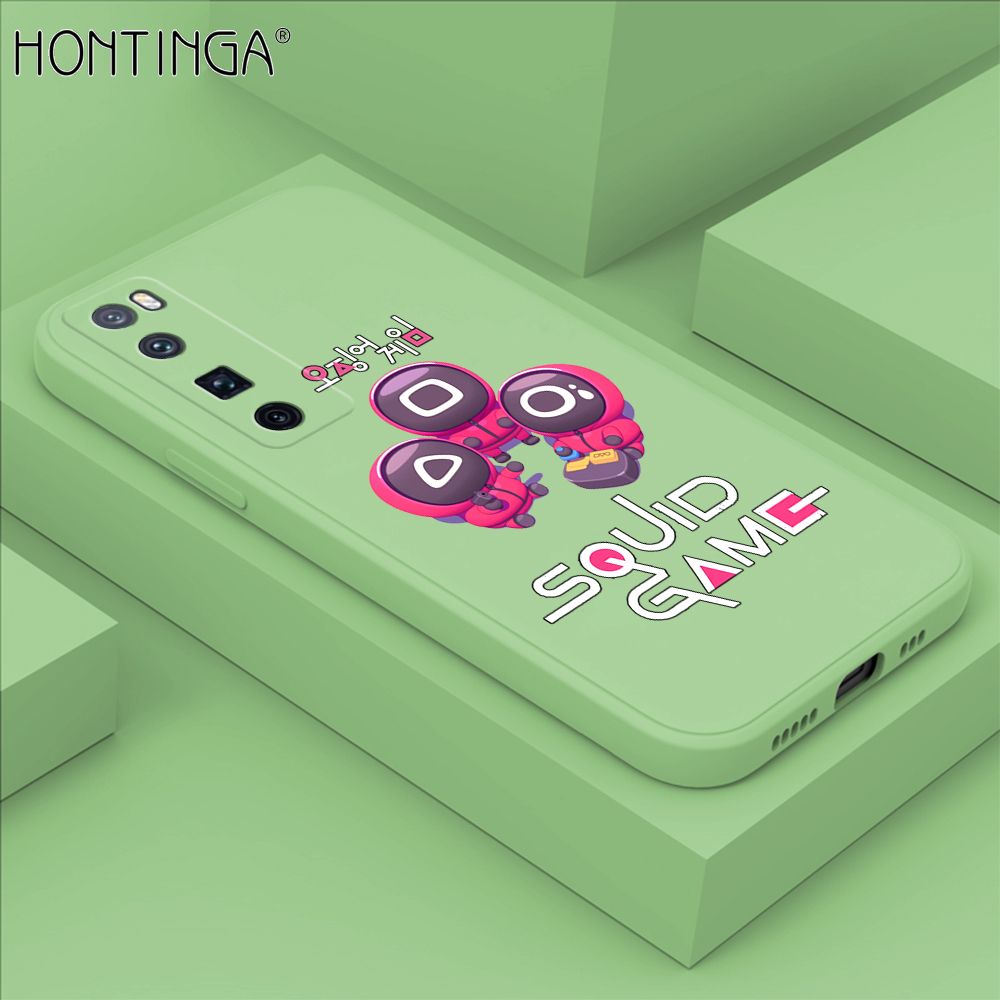 Hontinga for Huawei Nova 7 Pro Case Cute Cartoon Cute Squid Character Phone Cover Square Liquid Silicone Shockproof Phone Protective Case