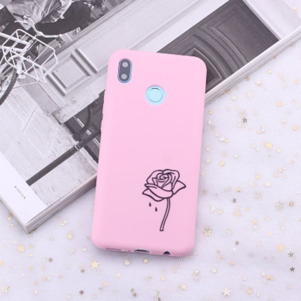 Candy Color Soft TPU Shockproof Phone Case Cute Pink Rose Flower Back Cover Protective Cover For Xiaomi-Xiaomi 8