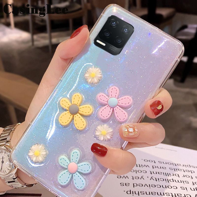 Casinglee For Realme 8 / 8 Pro Case Soft Case Phone Cover for Realme8 / 8 Pro Flower Glitter Bling Soft Full Stars Phone Cover