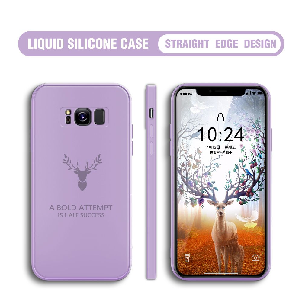 Hontinga for Samsung Galaxy S8 Case Soft Silicone Square ELK Deer Reindeer Phone Cases Full Cover Camera Shockproof Protection Rubber Case